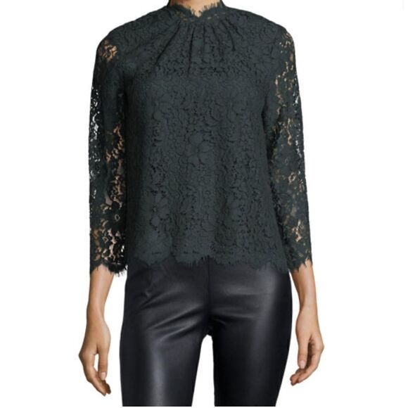 JOIE Freyda Green Mock-Neck Lace Top Blouse - Size Small / S - Picture 1 of 10